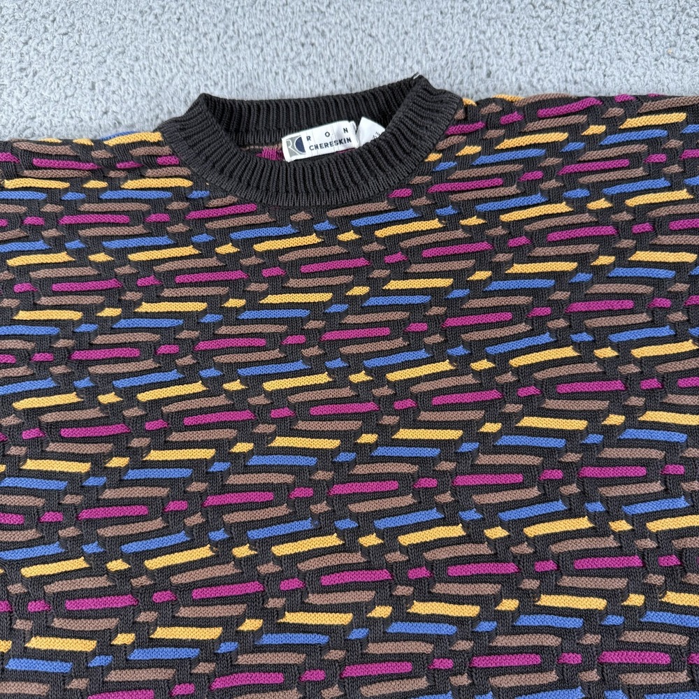 Vintage Ron Chereskin Sweater Mens Large Geometric Knit Made USA‎ 90s 3D